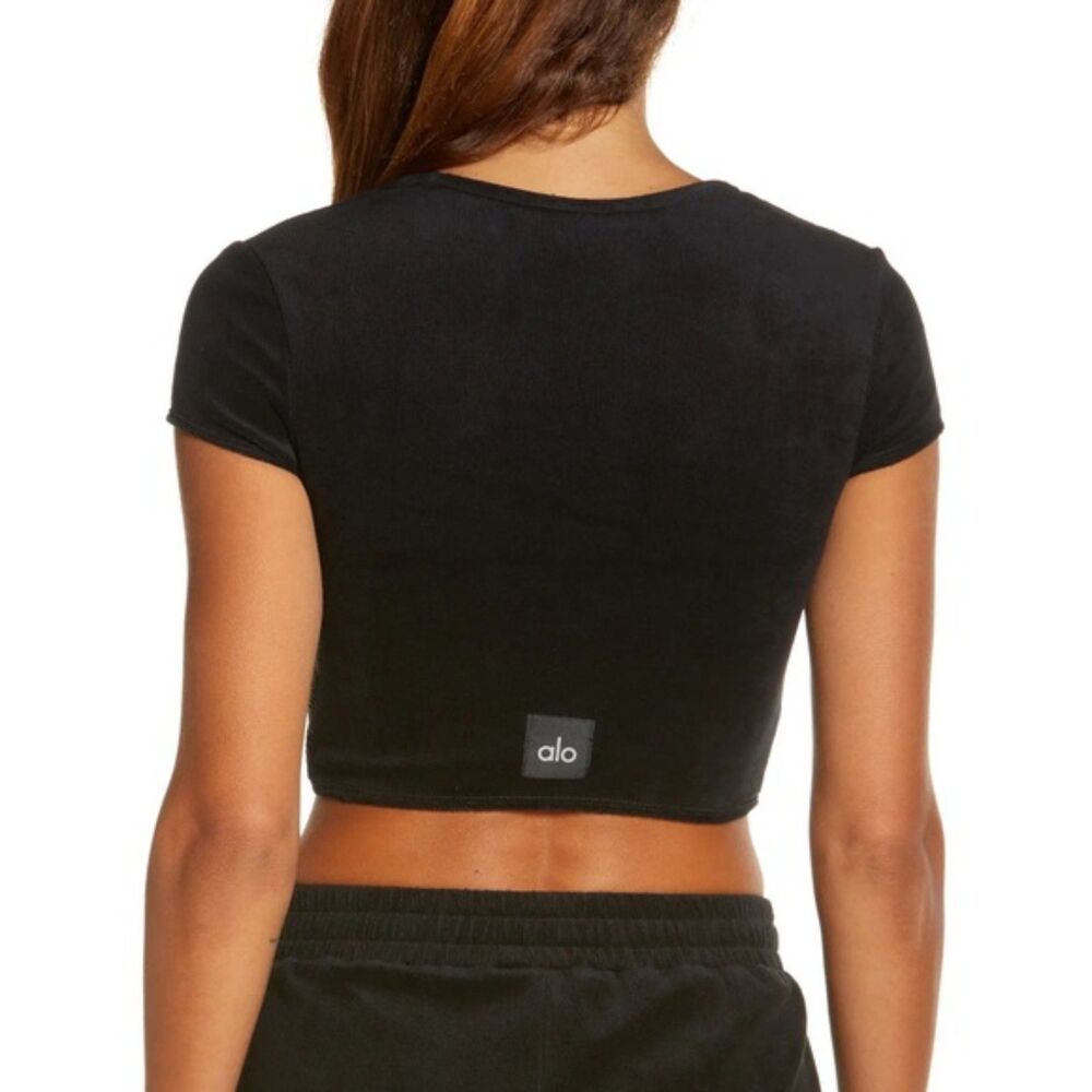 Alo Yoga Black Square Neck Cropped Tee – Size XS